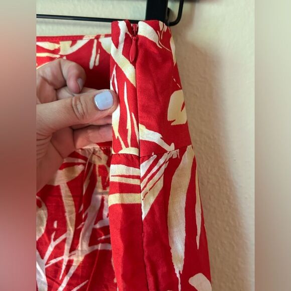 Jones New York Maxi Red Floral Boho Tropical Cotton Skirt w/ Side Zip - Size 10 - Picture 3 of 8
